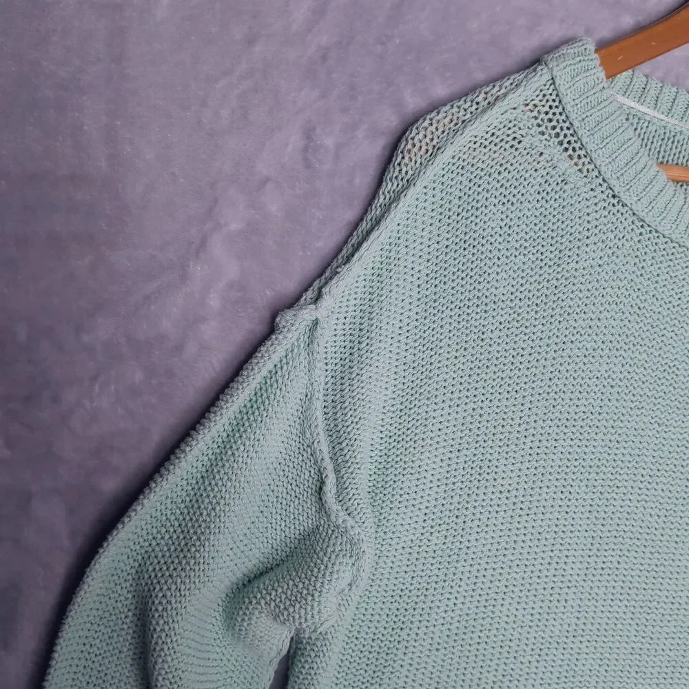 WE THE FREE Green Cropped Open Knit Sweater Size S Beachy Slouchy Preppy Boho